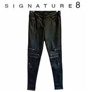 SIGNATURE 8 black zippered faux leather leggings S